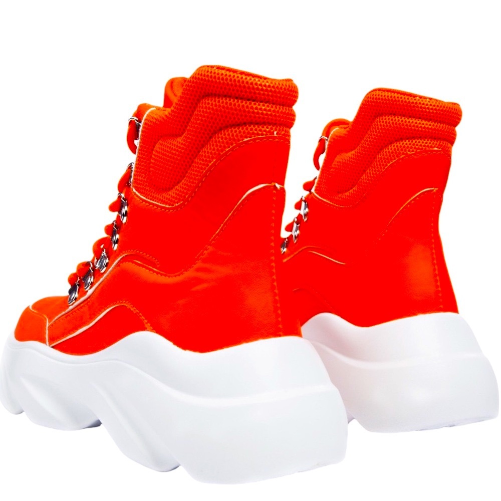 Orange Vegan Leather Lace Up Combat Boots - Picture 4 of 4